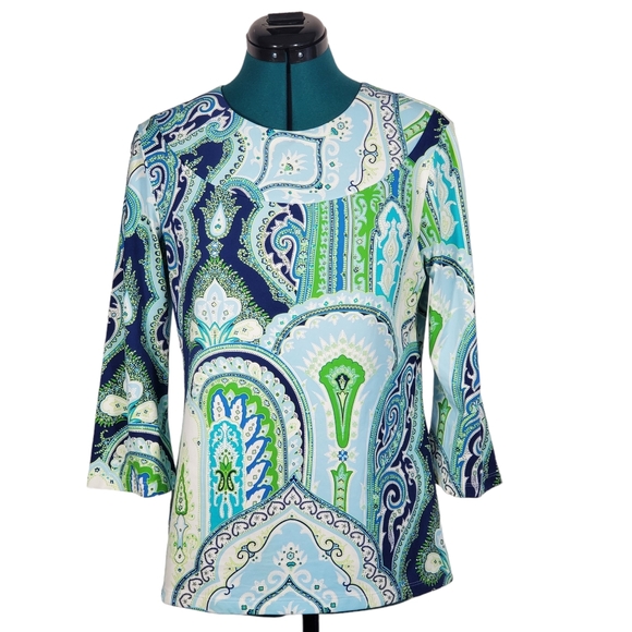 J. McLaughlin Catalina Cloth Top Tee Blue Green Medium - Picture 1 of 9